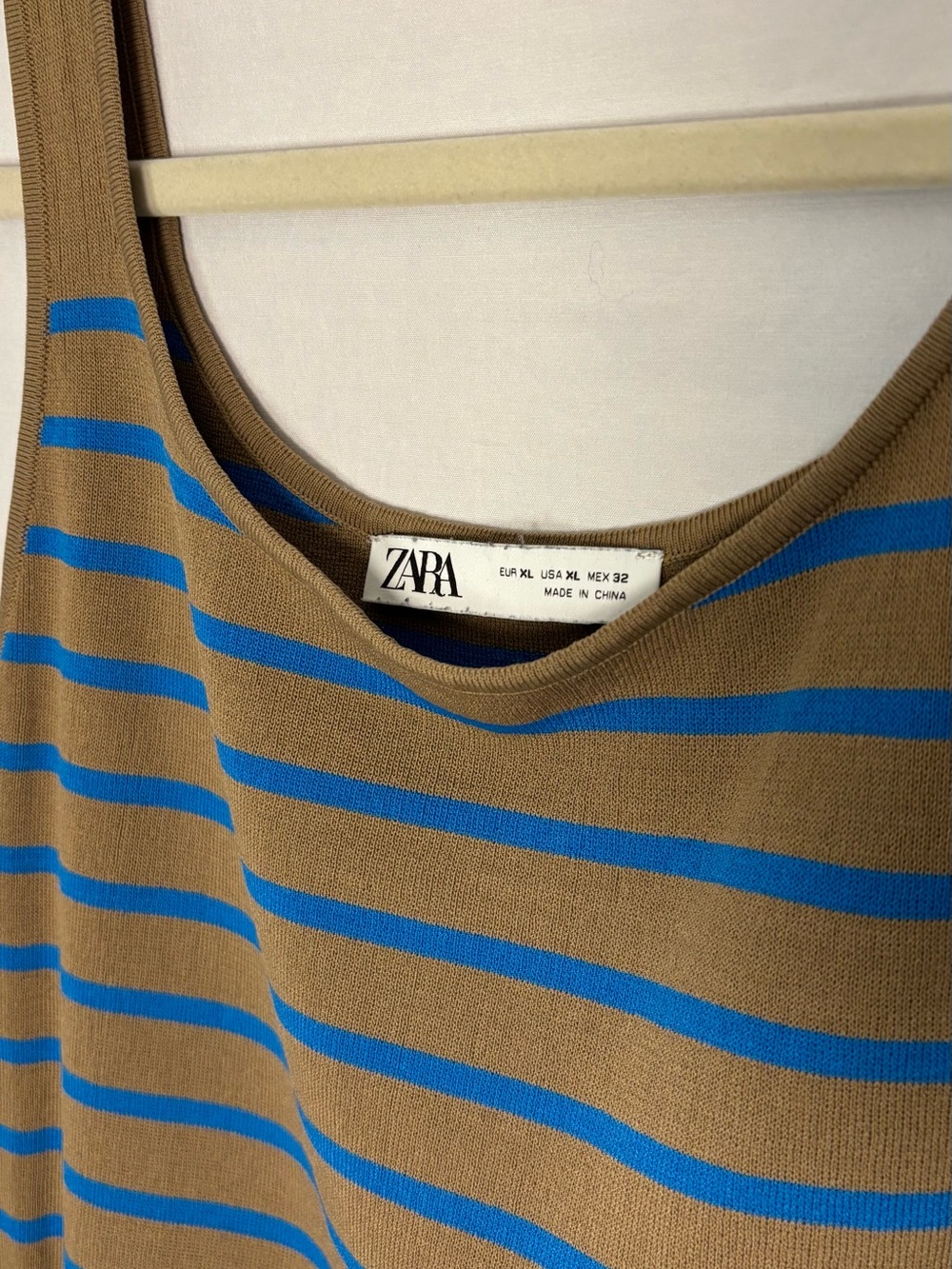 ZARA Tan with Bright Blue Striped Tank Top